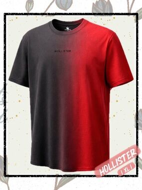 Hollister Red Black Ombre Dip Dye Mens XL | Streetwear Skater Gradient T-Shirt